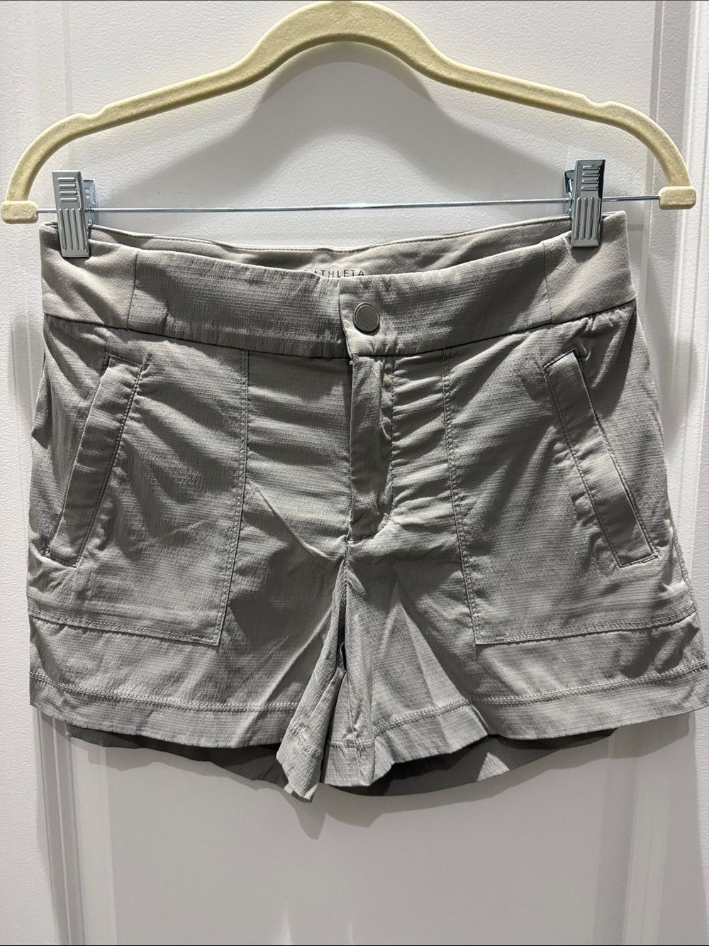 Athleta Light Gray Cargo-Style Bermuda Shorts